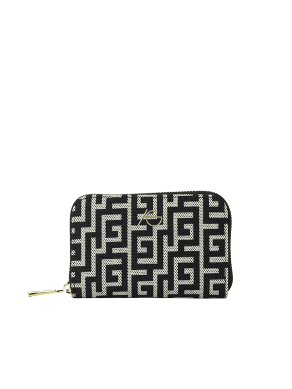 Γυναικείο Χειροποίητο Πορτοφόλι με Μαίανδρο και Φερμουάρ-Άσπρο/Μαύρο