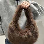 Γυναικεία Γούνινη Τσάντα Ώμου-Καφέ