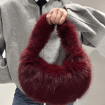 Γυναικεία Γούνινη Τσάντα Ώμου-Μπορντό