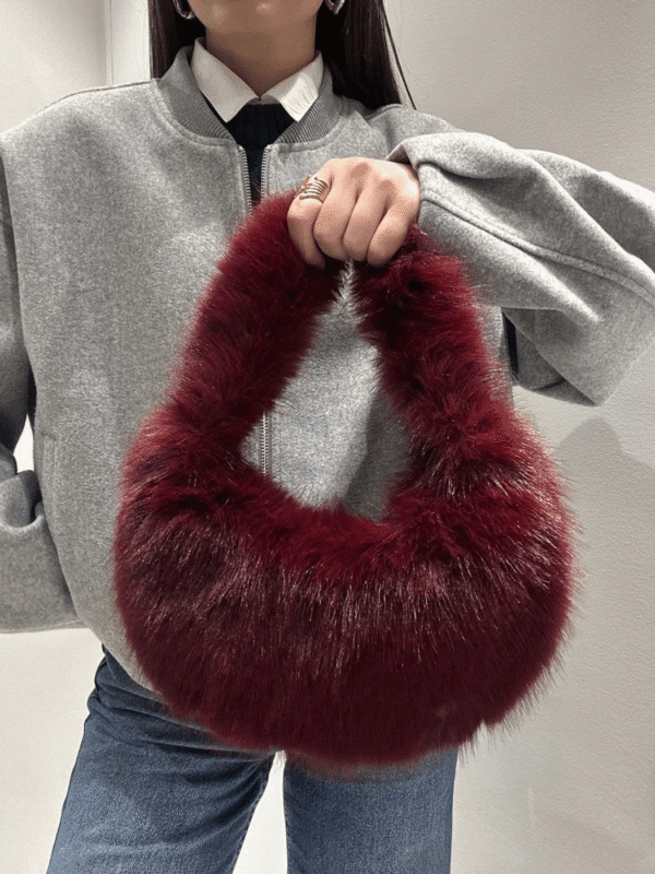 Γυναικεία Γούνινη Τσάντα Ώμου-Μπορντό