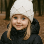 Παιδικό Σκουφάκι με Φουντίτσα και Στρας-Άσπρο