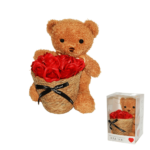 Αρκουδάκι με Καλάθι Κόκκινων Λουλουδιών Σαπουνιού 27×17×17cm