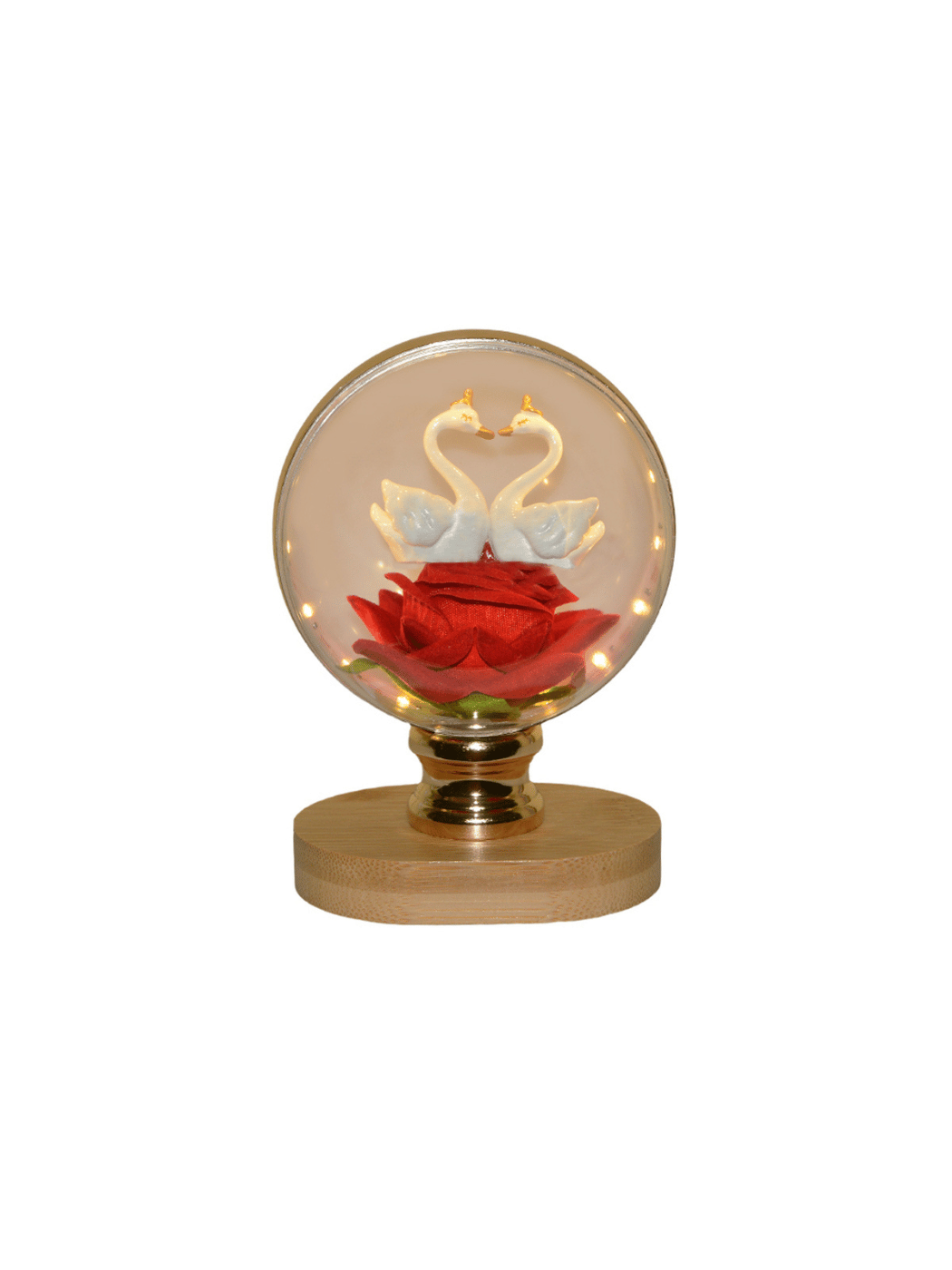 10077 (2) Γυάλα με Κύκνους & Τριαντάφυλλο LED - Image 1
