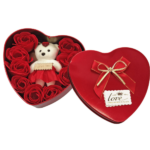 Κουτί Καρδιά Μεγάλη 10 Τριαντάφυλλα & Αρκούδος 16x15x5cm