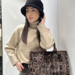 Γούνινη Τσάντα Χειρός Με Animal Print Καφέ-Μαύρο