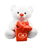 Λούτρινο Αρκουδάκι με Κουτάκι "I Love You" 25cm -Άσπρο