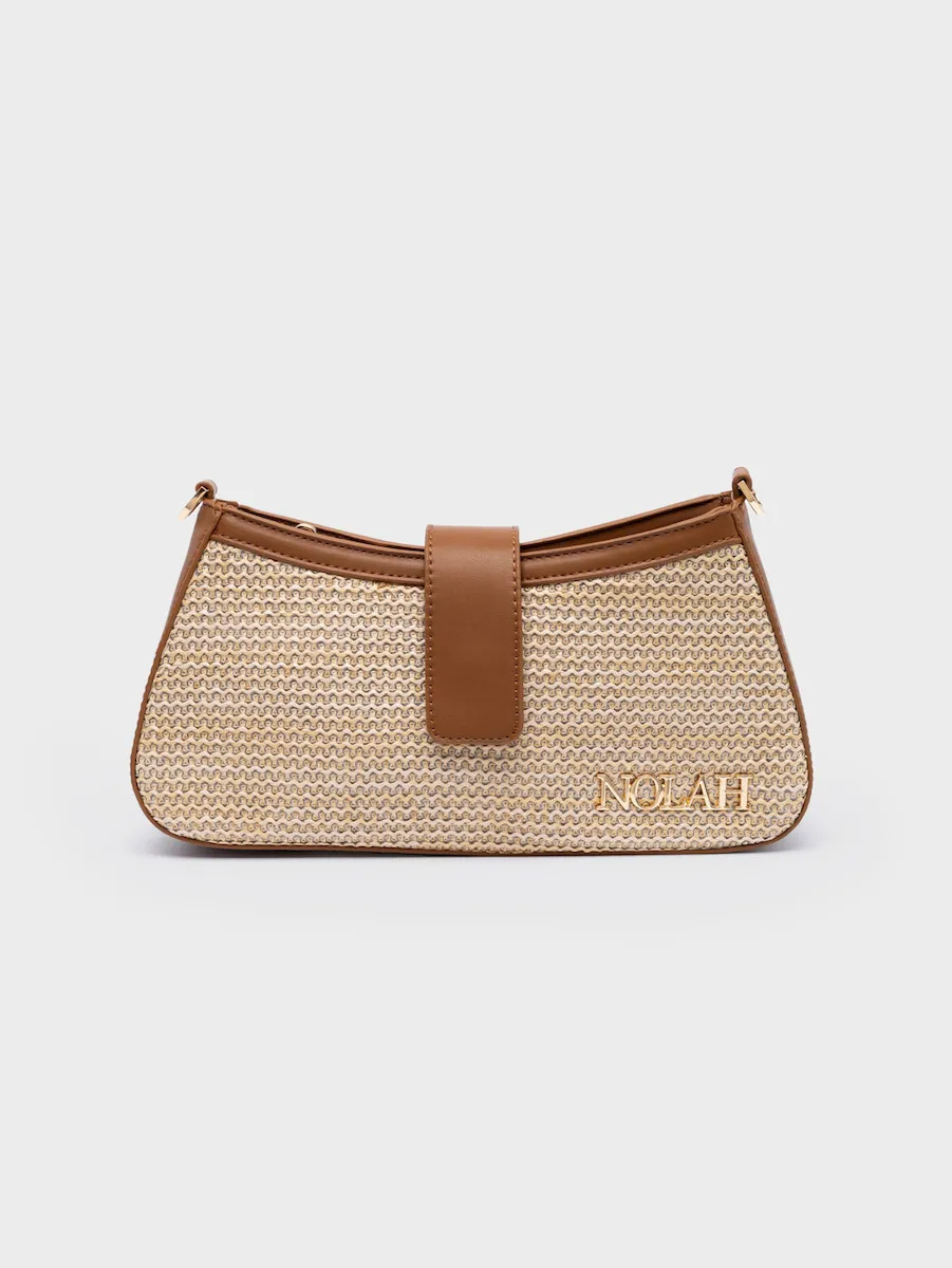 Γυναικεία Ψάθινη Τσάντα Ώμου Riviera Beige-Brown